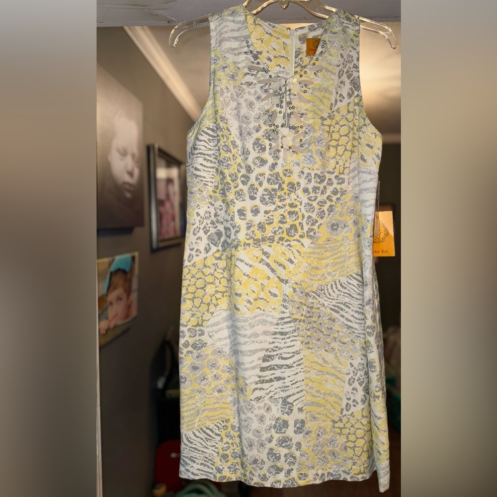 •NWT• Ruby Rd. Pastel Yellow/Gray Sleeveless Linen Petite Sheath Dress
